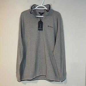 Ben Sherman Mens XL Heather Grey Quarter Zip‎ Pullover Regular Fit Golf Cotton